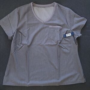 Jaanuu Gray V-Neck Scrub Top w/ Chest Pocket, Women's 1X, NWT